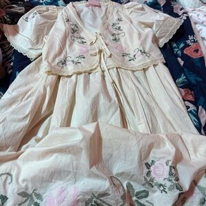 Ivory with Pink Rose Embroidery Top Skirt Set